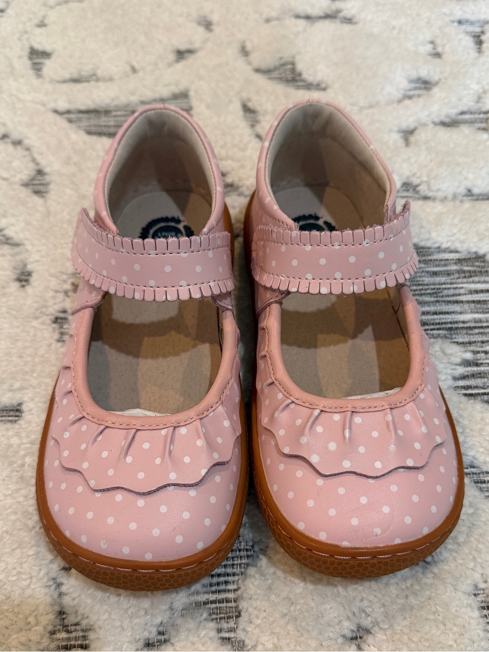 Livie & Luca Girls Pink Polka Dot Mary Jane Ruche Shoes size 1 New